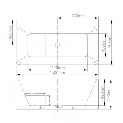 Meba 1500 Back To Wall Bathtub Non-Overflow Gloss White 1500X740X580 ,
