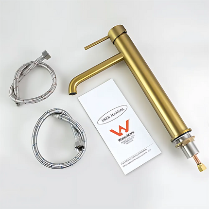 Louis Lever Round Tall Basin Mixer Brushed Gold ,