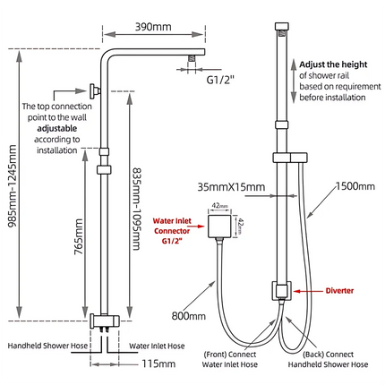 Square Top/Bottom Inlet Shower Combination Chrome ,