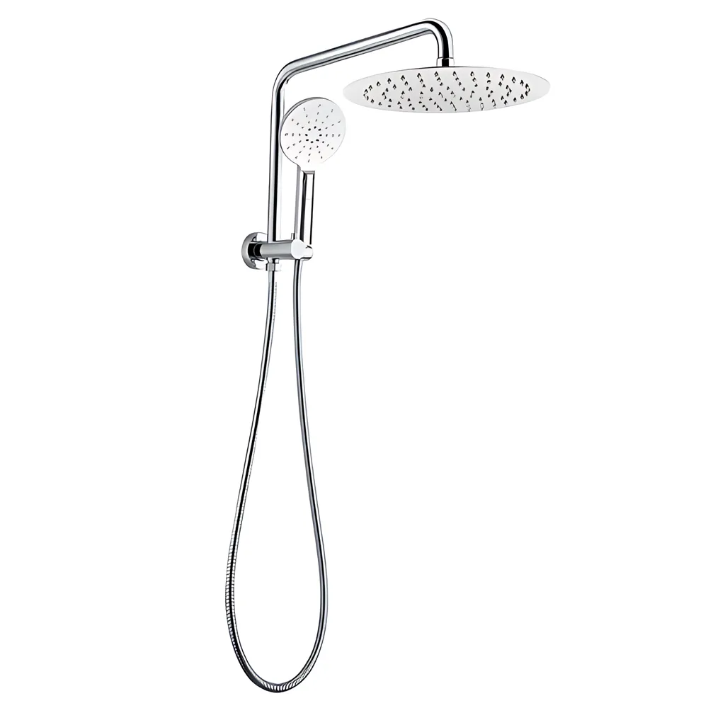 Round Right Angle Half Rail Top Water Inlet Shower Combination Chrome