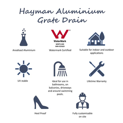 Grate 26mm Depth Linear Aluminium Drain Brushed Black 76mm Outlet 1000~3000mm