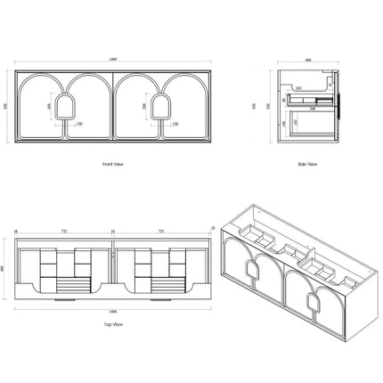 Otti Laguna Mark II Wall Hung Vanity Black Oak 1490X460X550