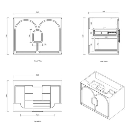Otti Laguna Mark II Wall Hung Vanity Black Oak 740X460X550