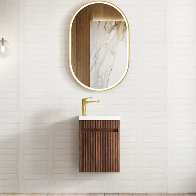 Otti Mini Ensuite Vanity 400mm Sable Walnut Fluted Vanity