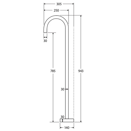Fienza Kaya Gooseneck Floor Mounted Bath Outlet Gun Metal Grey ,