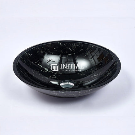 Above Counter Tempered Glass Basin Gloss Black Double Layer Oval Basin 480x390x140 ,