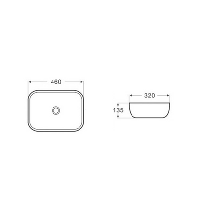 Gloss Rectangle Above Counter Basin Black & White 460X320X135 ,