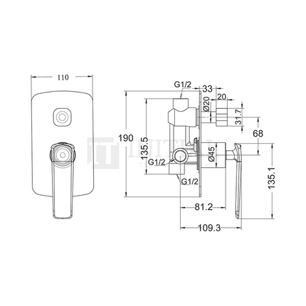 Chrome Bathroom Speranza Wall Mixer with Diverter ,