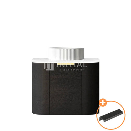 Otti Bondi Wall Hung Curve Vanity with 1 Door Black Oak 600X460X470 ,