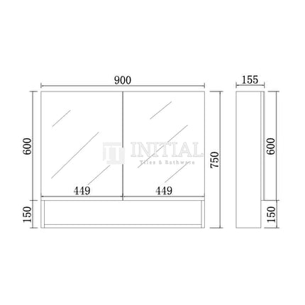 Fremantle 900 Shaving Cabinet, Matte White, 2 Solid Doors ,