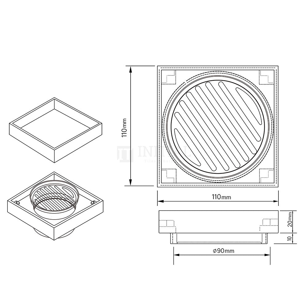 Bathroom S/S Smart Square Tile Insert Floor Waste Chrome
