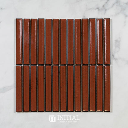 Feature Mosaic Kitkat Brookvale Speckled Concave Surface Gloss Antique Terracotta Red 296X298 ,