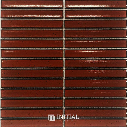 Feature Mosaic Kitkat Brookvale Speckled Concave Surface Gloss Antique Terracotta Red 296X298 ,