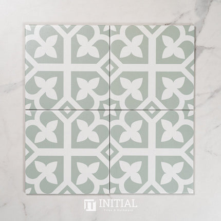 Encaustic Pattern Tile Pierre Bloom Pale Green Matt 200X200 ,