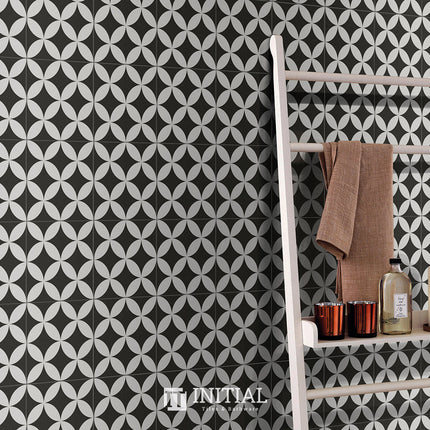 Encaustic Pattern Tile Pierre Great Dane Black Matt 200X200 ,
