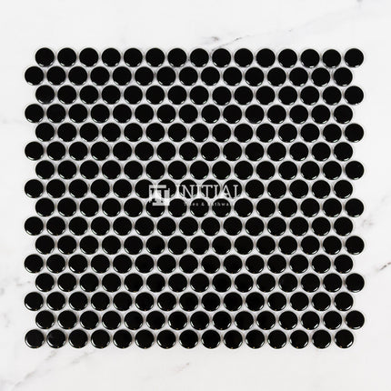 Feature Mosaic Venice 19mm Penny Round Mosaic Gloss Black 315X294 ,