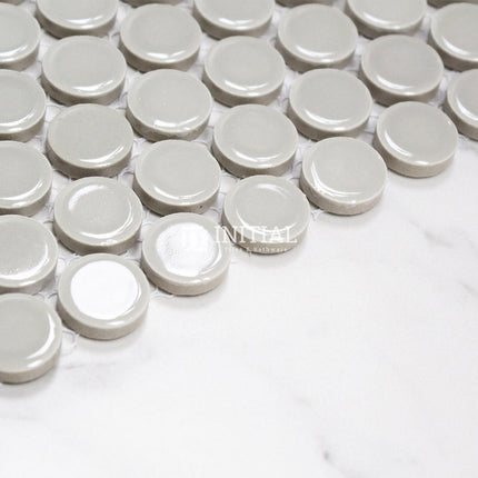 Feature Mosaic Venice 19mm Penny Round Mosaic Gloss Light Grey 315X294 ,