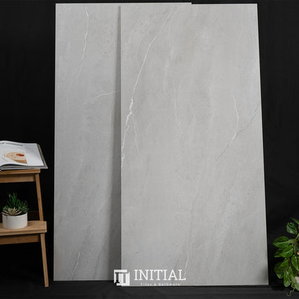 Marble Look Wall & Floor Tile Royal Stone Neutral Grey Polished 600X1200 ,