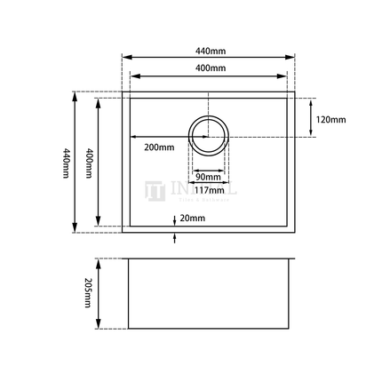 Square Stainless Steel Kitchen & Laundry Sink 440X440X205 ,