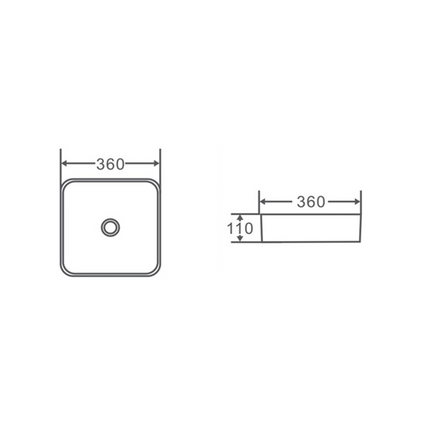 Matt Square Above Counter Basin Black 360X360X110 ,