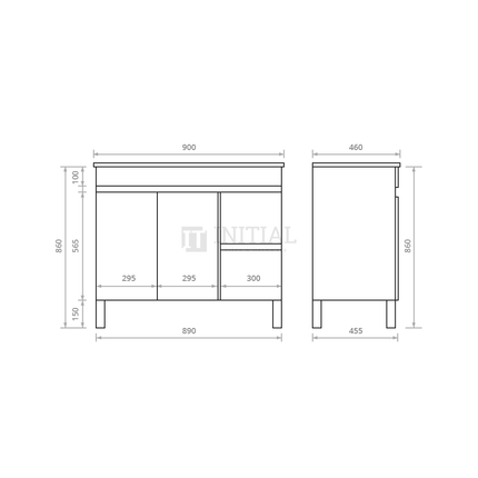 Essence Wood Grain Freestanding Vanity with 2 Doors and 2 Drawers Right Side Oak 890W X 860H X 455D ,