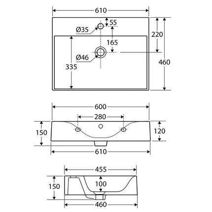 Fienza RAK Des 61 Wall Hung Basin ,