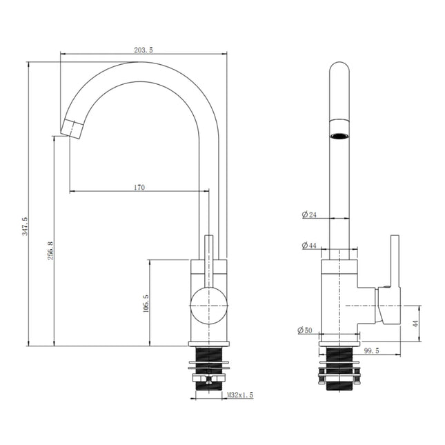 Round Standard Kitchen Sink Mixer Tap Brushed Gold