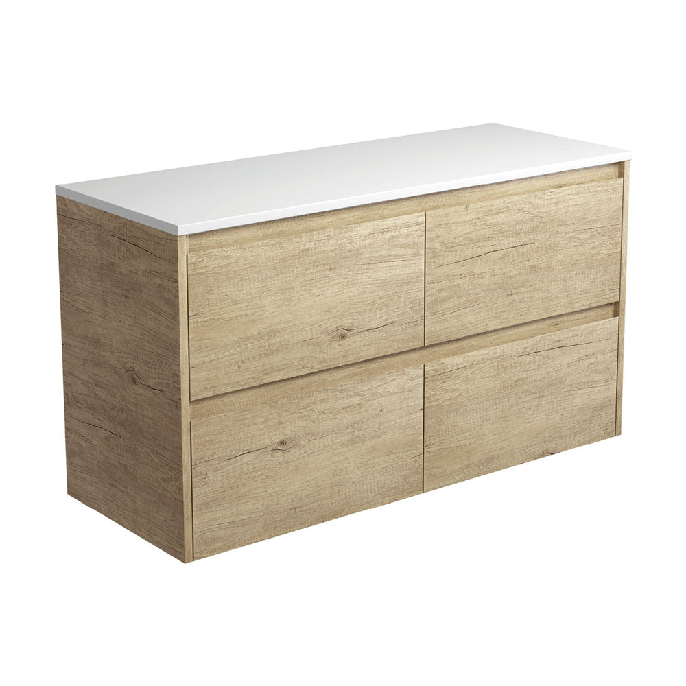 Fienza Amato Scandi Oak 1200 Wall Hung Cabinet, Solid Drawers, Bevelled Edge , Cabinet Only Scandi Oak Panels