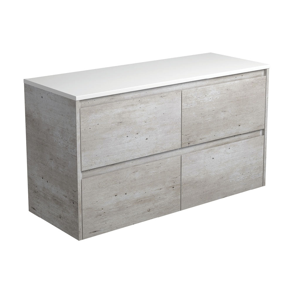 Fienza Amato Industrial 1200 Wall Hung Cabinet, Solid Drawers, Bevelled Edge , Cabinet Only Industrial Panels