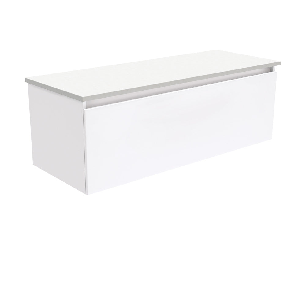 Fienza Manu Gloss White 1200 Wall Hung Cabinet, 1 Solid Drawer, 4 Internal Drawers , Cabinet Only