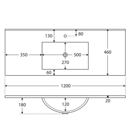 Fienza Vanessa Poly Marble Gloss White Basin Top, 1200mm ,