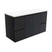Fienza Fingerpull Satin Black 1200 Wall Hung Cabinet, Solid Doors , Cabinet Only