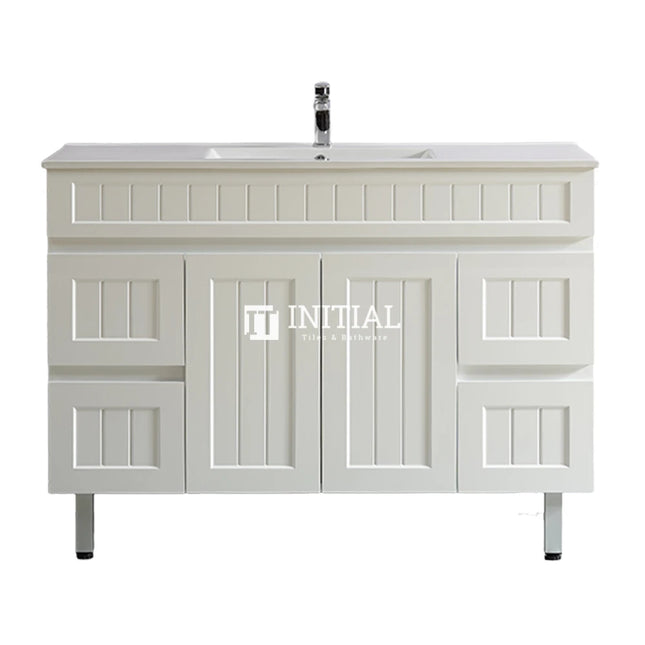 Modern Shaker Matt White Freestanding Floor Vanity Cabinet & Ceramic Top Single Bowl 1200X460X860 ,