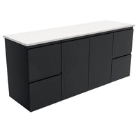 Fienza Fingerpull Satin Black 1500 Wall Hung Cabinet, Solid Doors , Cabinet Only Cabinet Only