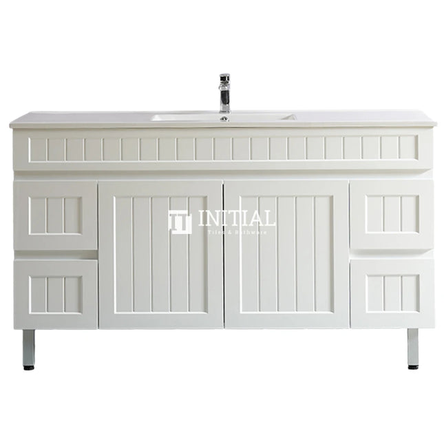 Modern Shaker Matt White Freestanding Floor Vanity Cabinet & Ceramic Top Single Bowl 1500X460X860 ,