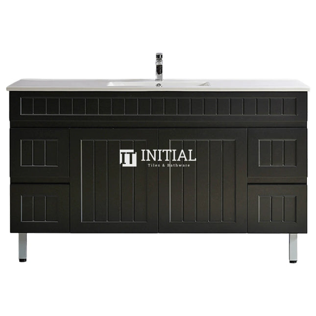 Modern Shaker Matt Black Freestanding Floor Vanity Cabinet & Ceramic Top Single Bowl 1500X460X860 ,