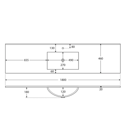 Fienza Vanessa Poly Marble Gloss White Basin Top, 1800mm, Single Bowl ,
