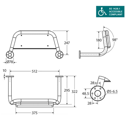 Fienza Stainless Steel Back Rest For Accessible Toilet ,