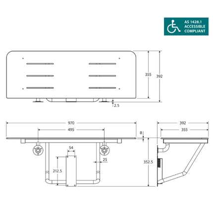 Fienza Luciana Care Accessible Folding Shower Seat ,