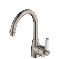 Fienza Eleanor Gooseneck Basin Mixer Tap Brushed Nickel with White Handle , Default Title