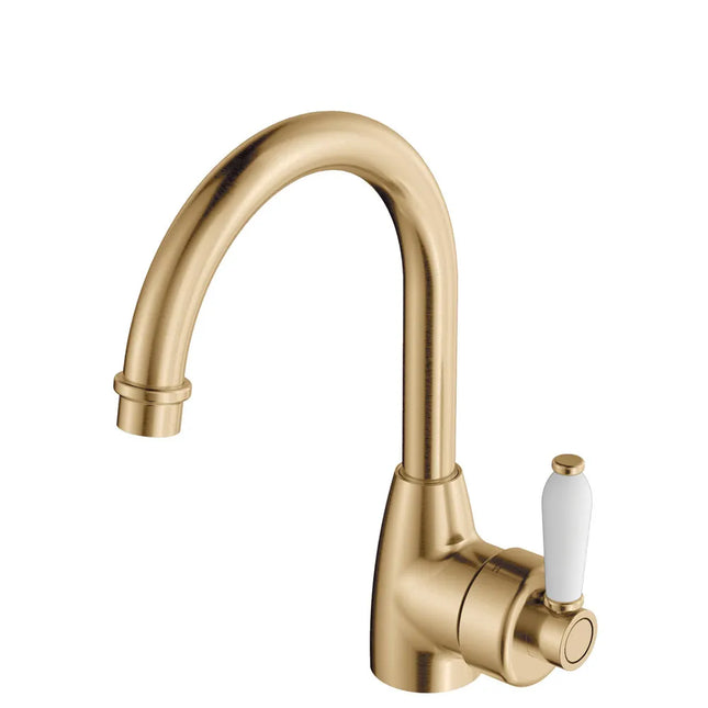 Eleanor Gooseneck Basin Mixer Urban Brass with Ceramic Handle