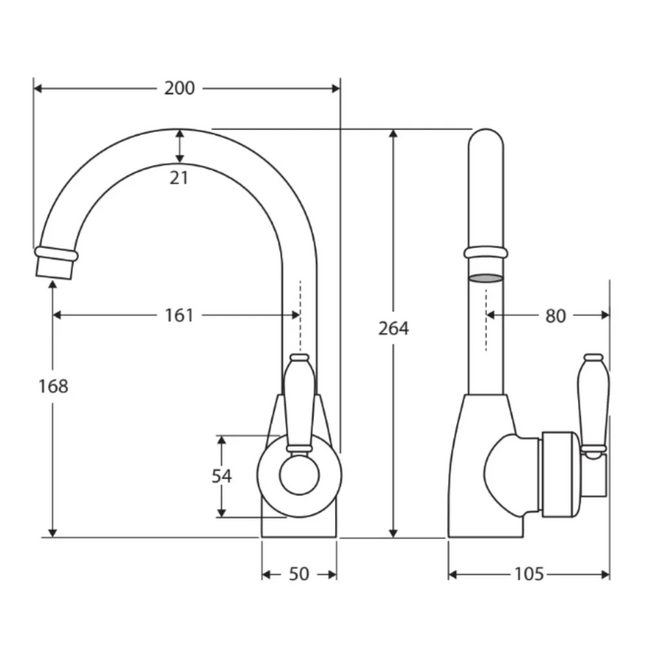 Fienza Eleanor Gooseneck Basin Mixer Tap Matte Black ,