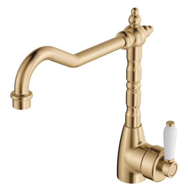 Eleanor Shepherds Crook Kitchen Sink Mixer Urban Brass with Ceramic Handle