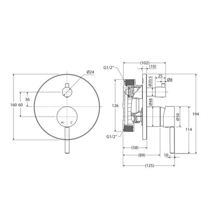 Fienza Isabella Chrome Bath/Wall Shower Mixer Diverter ,