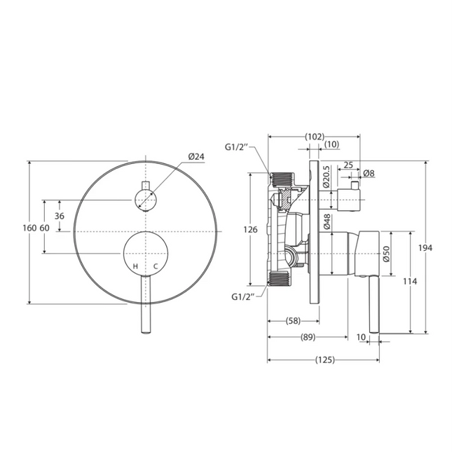 Fienza Isabella Chrome Bath/Wall Shower Mixer Diverter ,