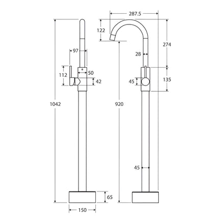 Fienza Kaya Floor Mounted Mixer Brass Gold