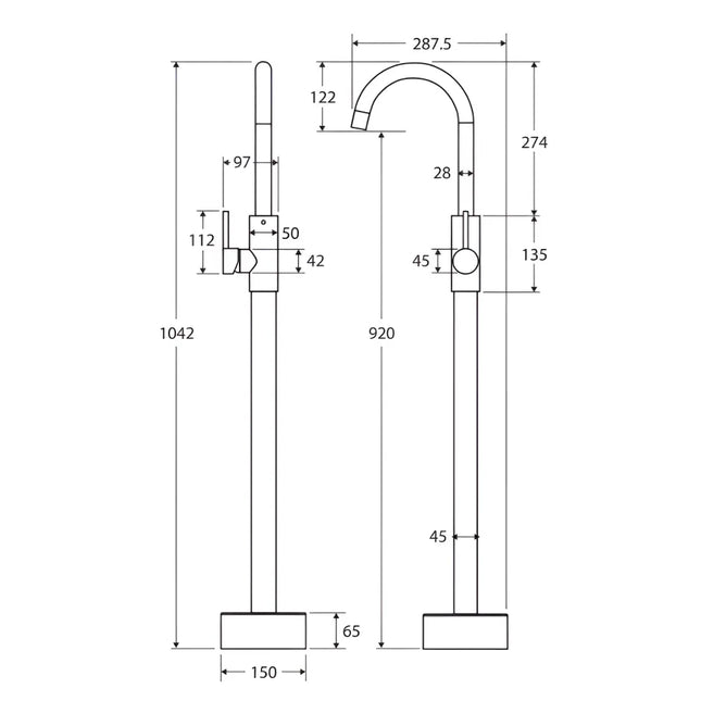 Kaya Floor Mounted Bath Mixer Brushed Copper