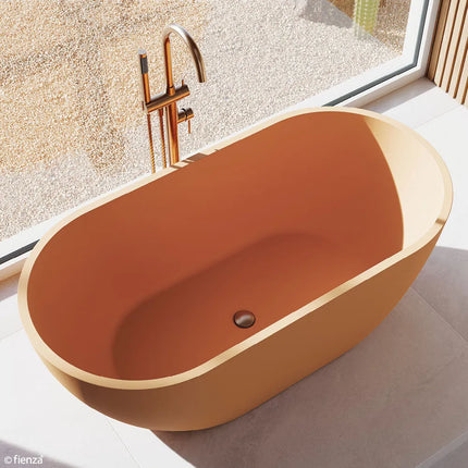 Fienza Kaya Floor Mounted Bath Mixer With Hand Shower, Brushed Copper