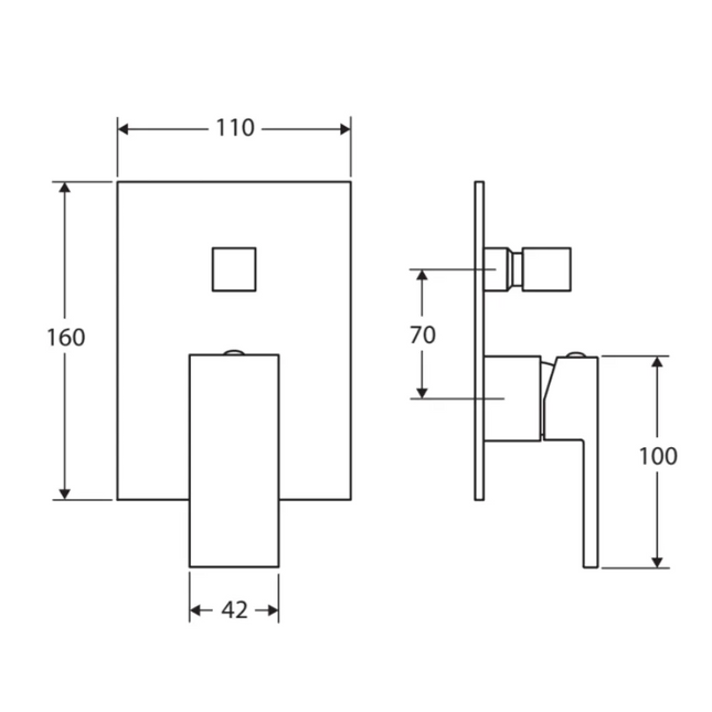 Fienza Jet Chrome Wall Shower Diverter Mixer, Square Design ,