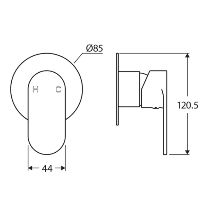 Fienza Empire Chrome Wall Shower Mixer, Small Round Plate ,